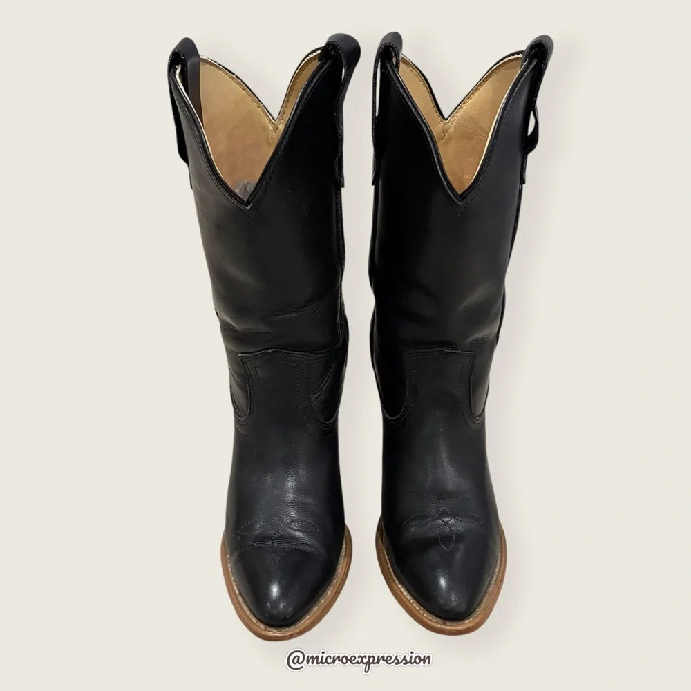1960’s Frye Vintage Leather Pull On Black Heeled Cowboy Western Festival Bootie